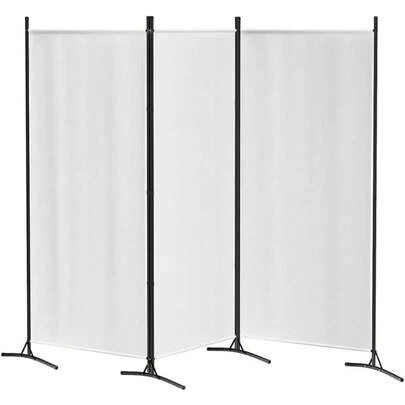 Room Divider 3 Panels Fabric Folding Privacy Portable Screen Shelf Dividers Partition Wall Screens Home Pet Child Indoor Balcony Bedroom Furniture Separator Water-Resistant White