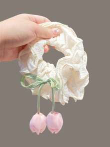 1/2个儿童简约可爱卡通郁金香发圈，百搭优雅，适合女孩扎马尾辫、丸子头等发型 - 彩色 - 查看 8