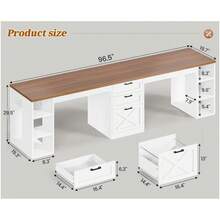 Farmhouse 96.5" Computer Desk With 3 Drawers, Gaming Double Desk With Storage Shelves, Long Two Person Desk For Home Office - White and Brown - 查看 2