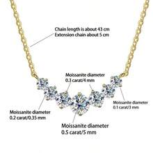 A High-Quality Men's And Women's Pendant Necklace/Choker With A 14K Gold-Plated, 925 Silver, Round Moissanite Seven-Star Design. Fashionable, , Versatile, Simple, Classic, And Elegant With A Unique Touch. Suitable For Everyday Wear, Birthdays, Anniversaries, Valentine's Day, Mother's Day, St. Patrick's Day, Easter, And New Year's Gifts. - Gold - View 12