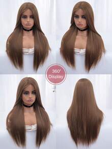 4英寸×1英寸蕾丝前额直发假发，棕色，30英寸长，外观自然，适合日常佩戴 - 棕色 - 查看 7