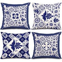 4Pcs Blue And White Mexican Floral Bird Throw Pillow Covers - 17.7*17.7 Inches, Modern Style, Zipper Closure & Machine Washable, Suitable For Bedroom Porch Terrace Sofa Living Room Outdoor (Without Pillow Cores) - Multicolor - View 9