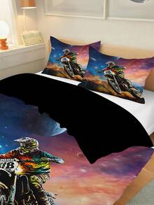 Bộ chăn ga gối trẻ em 2/3 món (1 vỏ chăn hai mặt + 1/2 vỏ gối một mặt), nhiều kích cỡ. Bộ chăn ga gối họa tiết xe máy này được làm từ vải polyester in kỹ thuật số. Thích hợp cho mọi mùa, lý tưởng cho phòng ngủ của bé trai và thanh thiếu niên. - Nhiều màu - Xem 4