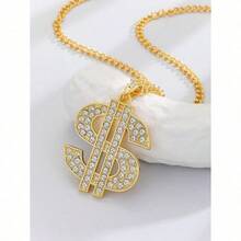 Hip Hop Domineering Thick Dollar Symbol Necklace Alloy Diamond Chain Personalized  Men's  Pendant - 金色 - 查看 7