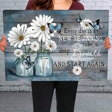 2D flat-Wooden Framed Canvas Painting - 1pc Daisy Inspirational Motivation Quotes Wall Art Prints - Ready to Hang for Home Decoration, Living Room & Bedroom, Festival Party Decor, Gifts-Wrapped Canvas - Multicolor - Ver 1