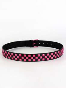 1 pieza Cinturón de cuero con diseño de tablero de ajedrez y decoración de cadena con forma de corazón de metal, adecuado para jeans, accesorio de moda vintage para uso casual y cosplay, unisex - Rosa Fucsia - Ver 8