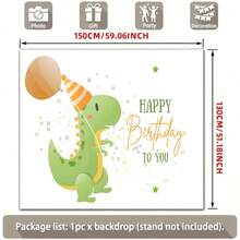 【派对横幅】2D平面横幅，1件装，生日快乐，可爱绿色恐龙派对帽，橙色气球，柔和色调涤纶背景布，适用于派对装饰、俱乐部、房间、家庭、花园、农场，无需用电，感恩节礼物 - 彩色 - 查看 6