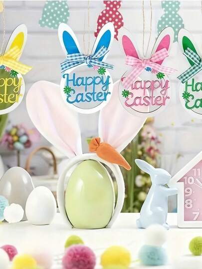 Easter Egg Hanging Ornaments, Handmade Hanging Decorations, Rabbit And Cross Design, Multi-Purpose Holiday Hanging Decorations, No Electricity Required, Suitable For Home, Office And Party Decoration