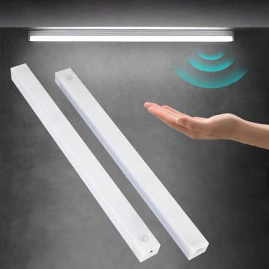 Luz Led con Sensor de Movimiento 2 Modos Ajustables 30 cm Lampara LED Recargable Luz LED de Interior con Ajuste de Brillo para Libreria Armario Dormitorio Pasillo 2pcs Luz Blanca - Blanco - Ver 1