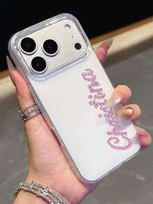 Customized Personalized Letter Name Minimalist Rhinestone Design Phone Case, Compatible With IPhone 17 Pro Max, 17, 16, 15, 14, 13, 12, 11 Pro Max, 14, 15, 16 Plus, Shock-Proof Protective Cover - White - View 24