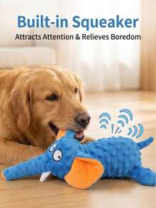 2 Peças Conjunto de Brinquedos Mastigáveis Interativos para Cachorros, Incluindo Elefante de Pelúcia com Apito e Bola de Borracha Texturizada Durável, Adequado para Cachorros Pequenos, Médios e Filhotes - Multicolorido - Visão 2