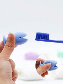 1/6个硅胶鱼形牙刷架，1个可爱牙刷支架底座，便携式牙刷保护套，旅行牙刷头套 [仅含支架] - 彩色 - 查看 2