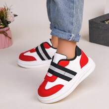1 Pair New Fashion Easy Slip-On Toddler Kids Sports Shoes, Classic Versatile Flat Casual Sneakers For Boys And Girls, Lightweight Outdoor Running Shoes, All Season - Red and White - View 18