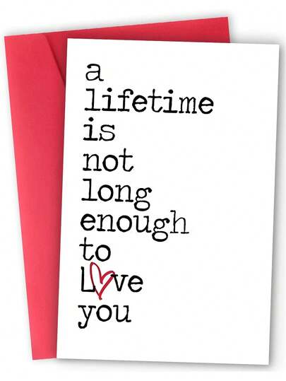 1张精美“一生不够”情人节贺卡。包含信封和优质纸张。俏皮的爱心图案设计。完美诠释永恒的爱意——送给伴侣的理想之选（12厘米/4.7英寸 x 17厘米/6.7英寸）
