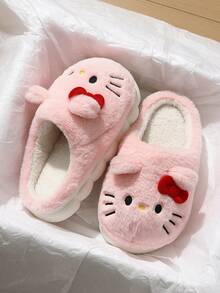 SANRIO Hello Kitty 拖鞋，休闲可爱毛绒猫咪家居鞋，女士圆头半包粉色 Hello Kitty 拖鞋，配红色蝴蝶结和 3D 猫耳朵，女士冬季拖鞋，女士冬季家居鞋，粉色 Hello Kitty 拖鞋，正版 Hello Kitty 系列 - 粉色 - 查看 8