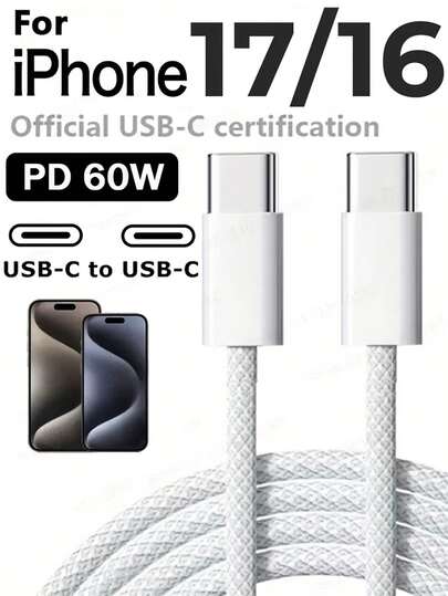 NNBILI 60W PD 快充 USB-C 转 C 数据线，兼容 Apple 15/16/17 Pro Max，支持快充，也兼容三星和其他手机，多种颜色可选