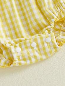 Baby Girl Easter Outfits Set , Chick Embroidery Short Sleeve Romper with Headband  Newborn Spring Photo Dress - Amarillo - Ver 6