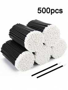 500pcs/Pack Multi-Functional Single-Head Lip Brush, Portable Lip Gloss Brush, Lip Cream Concealer Eyeshadow Brush, Fluffy Lip Brush, Nail Art Excess Glue Cotton Swabs, Eyebrow Lip Makeup Cotton Swabs, Nail Gap Cleaning Tool