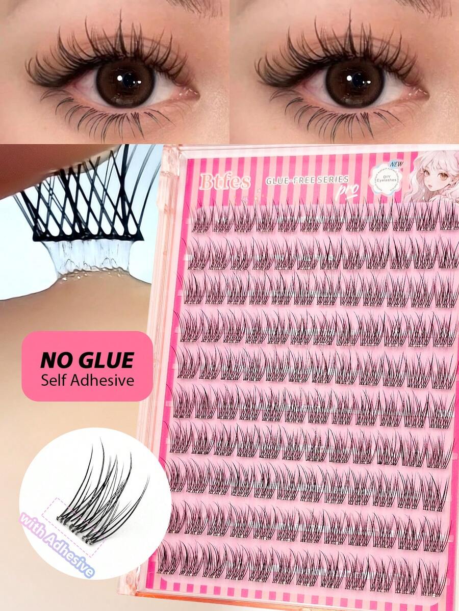 Asiteo 120片C型卷翘假睫毛，分段式内置粘胶条，逼真睫毛，适合初学者，日常佩戴，带粘胶条，可延长睫毛 - C - 查看 1
