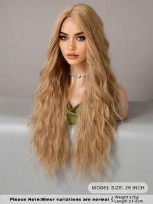 Long Wavy Curly Dusty Blonde Wigs For Women Synthetic Middle Part Without Bangs Wig, High Quality Heat-Resistant Fiber Costume Wig For Party Cosplay Wear, Masquerade Ball Wear, Music Festivals & Carnival Use 26 Inch - 金色 - 查看 4