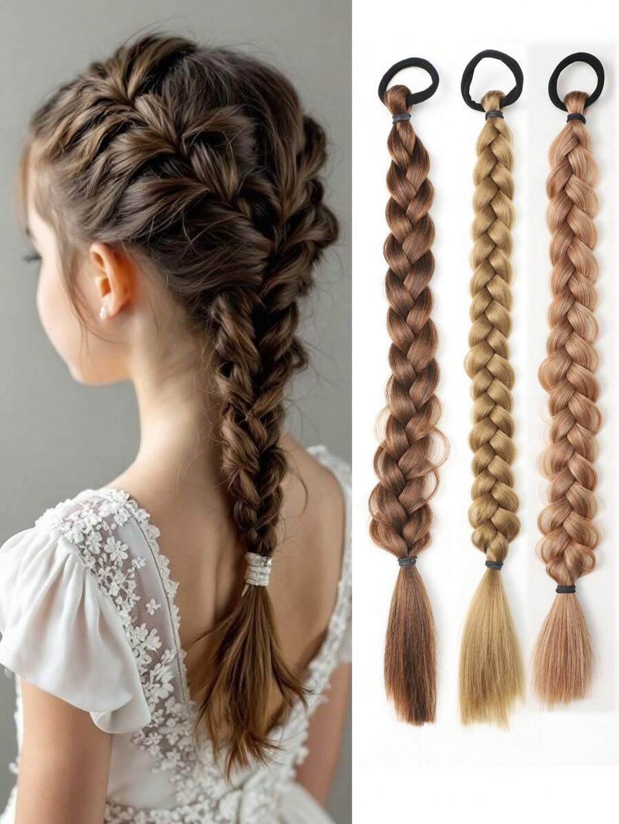 1 lọn tóc giả dài xoắn kiểu đuôi ngựa kèm dây chun, dài 18 inch, kiểu tóc tết boxing, thích hợp sử dụng hàng ngày cho trẻ em.