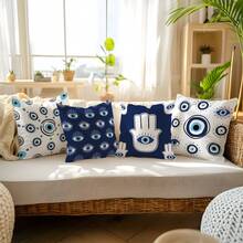 MEMNUN 4 Stücke mysteriöse marineblau bedruckte Kissenbezüge mit Augen- und Hamsa-Hand-Motiv (Kissenfüllung nicht enthalten), aus Pfirsich-Samt-Stoff, einseitig Muster, Größen: 45*45cm/50*50cm/40*40cm, Böser Blick dekorativer Kissenbezug für Sofa, Bett, Schlafzimmer, Büro, Hotel, ganzjährig, Geschenk - Verschiedenfarbig - Übersicht 11