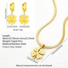 3入組復古風格奢華幸運四葉草項鏈和耳環套裝,適合女士參加派對穿著 - 金黃色 - 查看 2