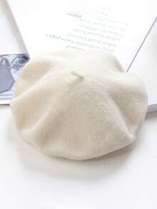 1 pièce Béret de couleur unie, casquette polyvalente pour femmes, style de peintre rétro, convient pour l'hiver, l'été, la plage - Multicolore - Voir 5