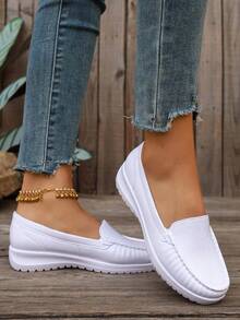 Zapatos planos de mujer de un solo color de EVA (copolímero de etileno y acetato de vinilo), adecuados para el hogar, vacaciones, oficina, todas las estaciones - Blanco - Ver 4