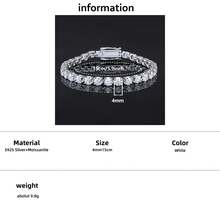 emejewe One D VVS1 莫桑石网球手链原装 S925 纯银镀白金带 GRA 证书手链适合女士男士