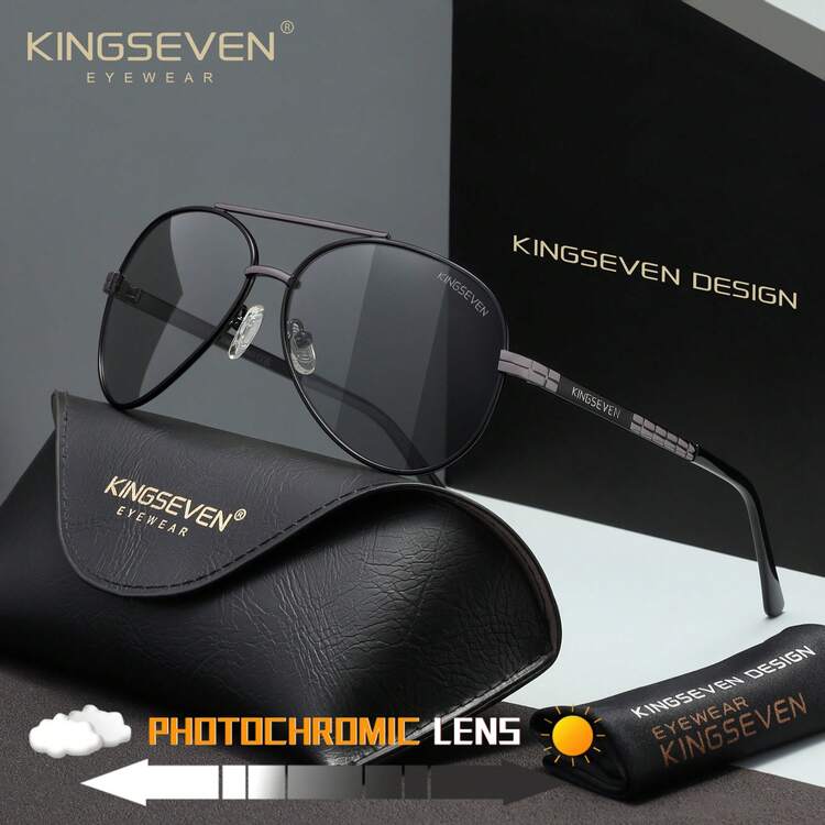 KINGSEVEN 时尚眼镜，男士飞行员款光致变色合金全框驾驶眼镜 - A - 查看 2