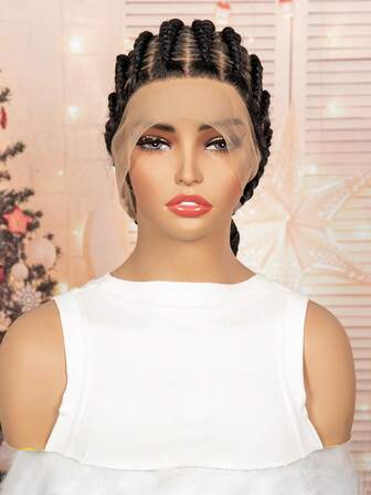 Women's Chic Full Lace Braided Wig - Fashion Goddess Box Braid - Natural Synthetic Transparent Full Lace Box Braid Wig, Made Of Low-Temperature Fiber