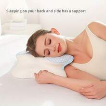 蝴蝶牌颈枕，轮廓记忆棉枕，符合人体工学的矫形颈枕，适合侧睡、仰睡和俯睡者，配有透气枕套 - 蓝色 - 彩色 - 查看 7