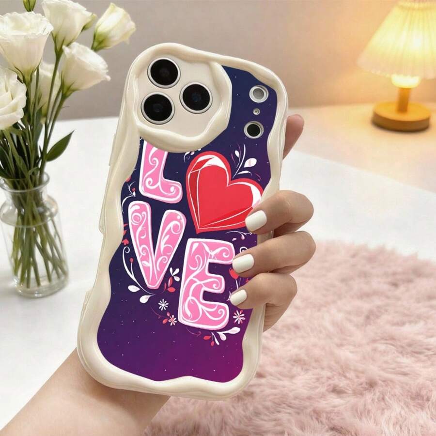 1PC Phone Case , Love Heart Floral Design Pattern , Stylish Phone Case, Phone Decoration, All-around Lens Protection, Creative Small Gift, Funny Gift for Boys and Girls - Blanco - Ver 1