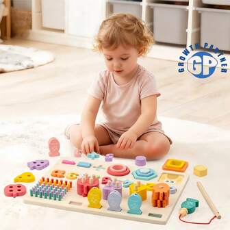 多功能木制DIY钓鱼玩具男女通用早教五合一对数板数字配对套装