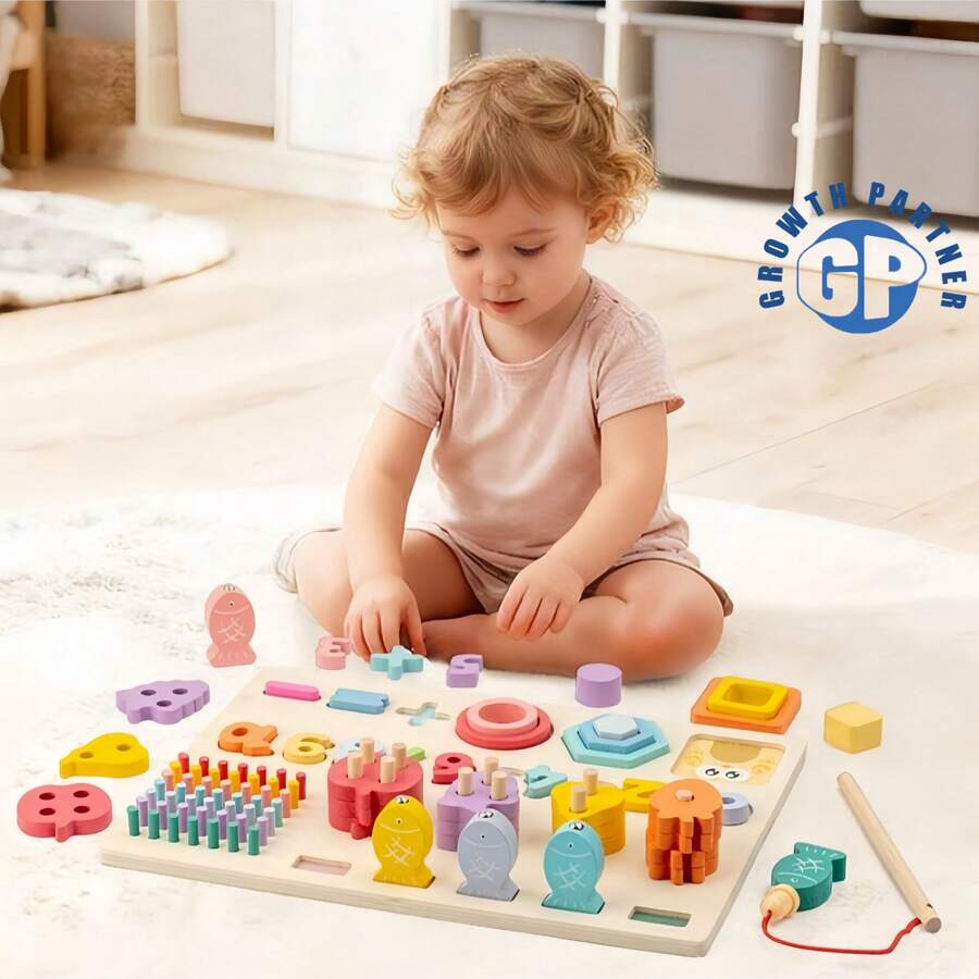 Classical Wooden Fishing Game For Kids Improve Concentration Skills Toy Cartoon Design Five-In-One Kids Board Game Puzzle Set - Multicolor - View 1