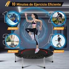 Trampolin para Acondicionamiento Fisico de 101cm Brincolin Plegable de Fitness con Base de 6 Patas y 36 Resortes con Cuerda para Saltar Ejercicio de Gimnasio Aeróbico Resitente y Duradero - Multicolor - Ver 2