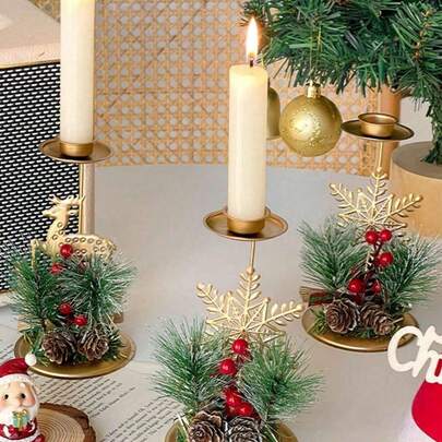 1 Piece Christmas Wedding Decoration Candelabrum, Exquisite And Vintage-Style Table Centerpiece, Christmas Window Display And Desktop Arrangement (Does Not Include Candles)