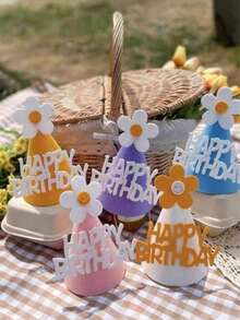 Floral Foldable Birthday Hat - Ins Style Photography Prop For Parties, Cake Decorations And Scene Decorations - Multicolor - View 4