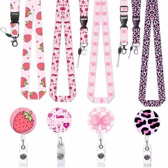 יחידה אחת (קליפס לתג + שרוך) גליל תג זיהוי אחות חמוד בצבע תות, מחזיק תעודת זהות רב-תכליתי, קליפס תג עבודה מינימליסטי עם גליל נשלף, אביזר תג עוזר רפואי, דוגמת קשת לתעודת זהות, מפתחות, כרטיסים, טלפון, מתאים לעובדי שירותי בריאות, עובדי חברה, מתנדבים, סטודנטים, מורים, אחיות, ציוד משרדי, מתנה למשרד ליום האהבה (סדרה ורודה)