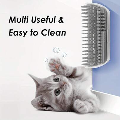 Cat Self-Grooming Brush, With Screws And Adhesive - Corner Mounted Cat Scratching Pad And Massager, Rubber Bristles, Durable Plastic Manual Grooming Tool For Indoor Cats, Space-Saving, Pet Hair Care And Furniture Protection (No Battery/Power Required), Gift, Celebration