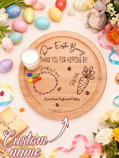 1pc Custom Easter Cheese Board, Personalised Easter Bunny Treat Board/Personalized Cheese Tray With Name, Wooden Cheese Plate, Custom Name Easter Serving Tray, Cheese Tray, Cookie Tray, Gift For Family, Girlfriend, Boyfriend, Friend, Kids, Gift For Him, Gift For Her,Personalised Easter Bunny Treat Board