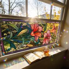 1/5pcs Retro Tulip & Lily Of The Valley Window Privacy Film, 3D Laser Prism Effect, Reusable Static Cling Plant Stickers, Suitable For Bathroom Sliding Doors, Provides Sun Shading And Privacy Protection, Home And Office Decorative Art Film - Multicolor - View 4