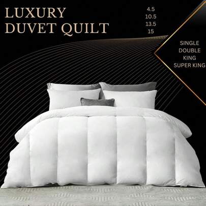 BEST Hotel Quality Duvet Quilt - Polypropylene Outer & Polyester Filled, 4.5-15 TOG All Seasons, Striped Breathable, Anti-Allergenic Washable, All Sizes (Single To Super-King) White