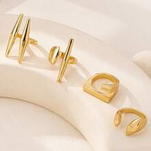 4件套不对称金属光泽独特设计女士戒指套装，非常适合新年派对和作为礼物 - 金色 - 查看 3