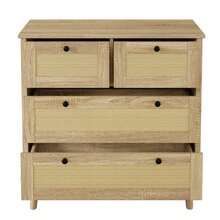 Chest Of Drawers With Four Drawers, Rattan Drawers, Storage Cabinet, Solid Wood Legs. - Natural Color - View 8
