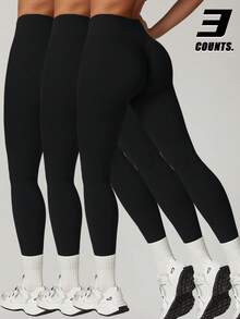 MASKERT 3Pcs Women's Sports Pants, Yoga Pants, Sports Pants, Casual Pants, Fitness Pants, Yoga Pants, Running Pants, High Elasticity Sports Pants, Comfortable And Skin Friendly - 黑色*3 - 查看 1