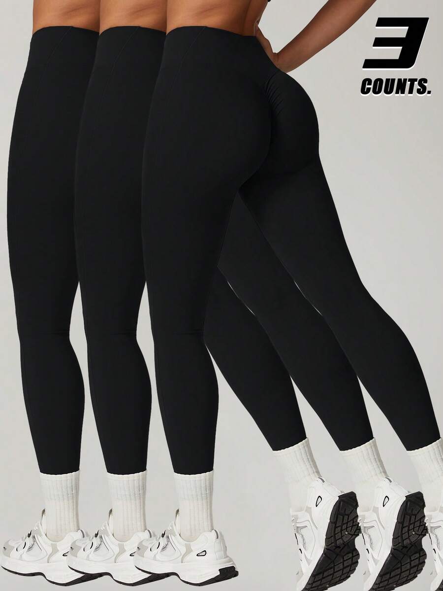 MASKERT 3Pcs Women's Sports Pants, Yoga Pants, Sports Pants, Casual Pants, Fitness Pants, Yoga Pants, Running Pants, High Elasticity Sports Pants, Comfortable And Skin Friendly - 黑色*3 - 查看 1