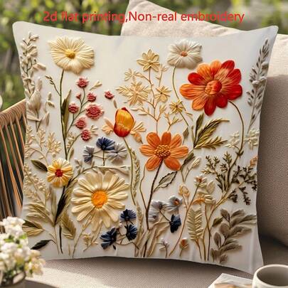 1 adet Canlı Çiçek Desenli Dekoratif Yastık Kılıfı (2D Düz Baskı, Nakış Değil), Pastoral Tarzda Polyester Kumaştan Tek Taraflı Baskılı Kare Yastık Kılıfı, Kanepe, Yatak, Araba, Yatak Odası ve Oturma Odası İçin Uygun, Makinede Yıkanabilir, Fermuarlı Kapatma, Yastık İç Dolgusu Dahil Değildir