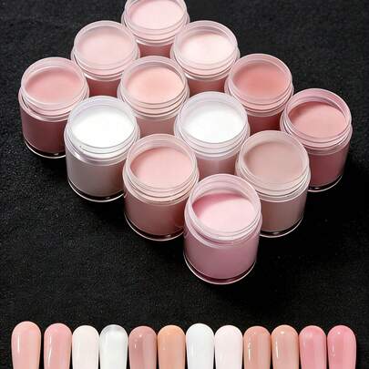 Holiday Gift - 12 Colors Acrylic Powder Set, Nude Pink & White High Gloss Acrylic Powder Set, Nail Art DIY Design, 12 Colors Acrylic Nail 3D Sculpture Nail Extension & Carving, Professional Polymer 3D Acrylic Nail Kit, Gift For Women & Girls, Long-Lasting & Easy To Apply Nails